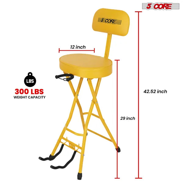 5 Core 3.15" Guitar Stool Padded Chair W Backrest Foldable Music Seat Built in Foot Rest Gu