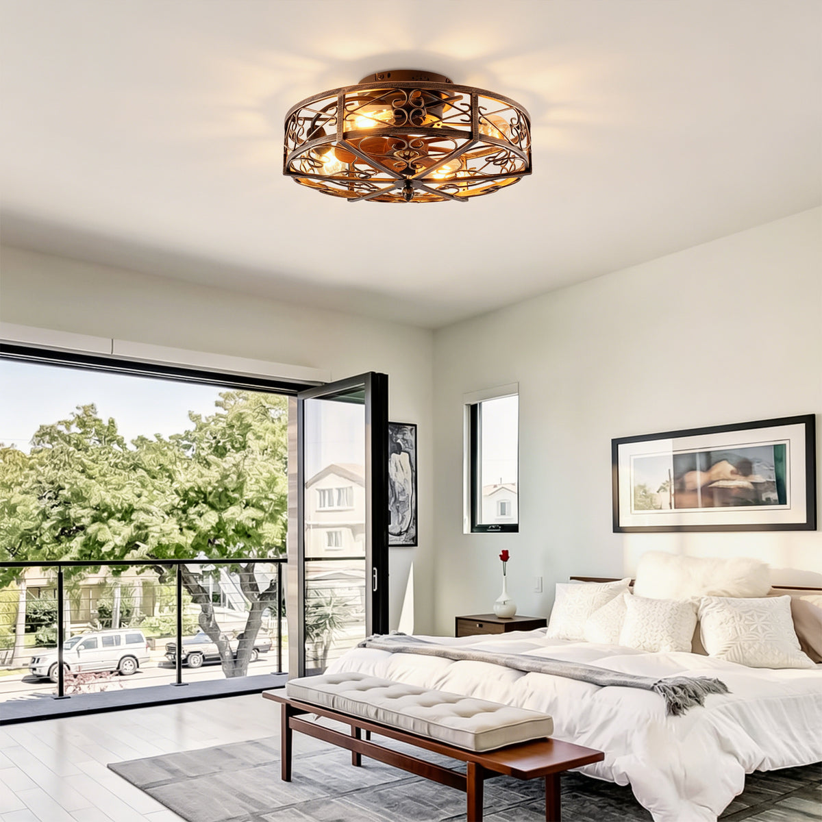 20in Flush Mount Ceiling Fan with Lights and Remote Control
