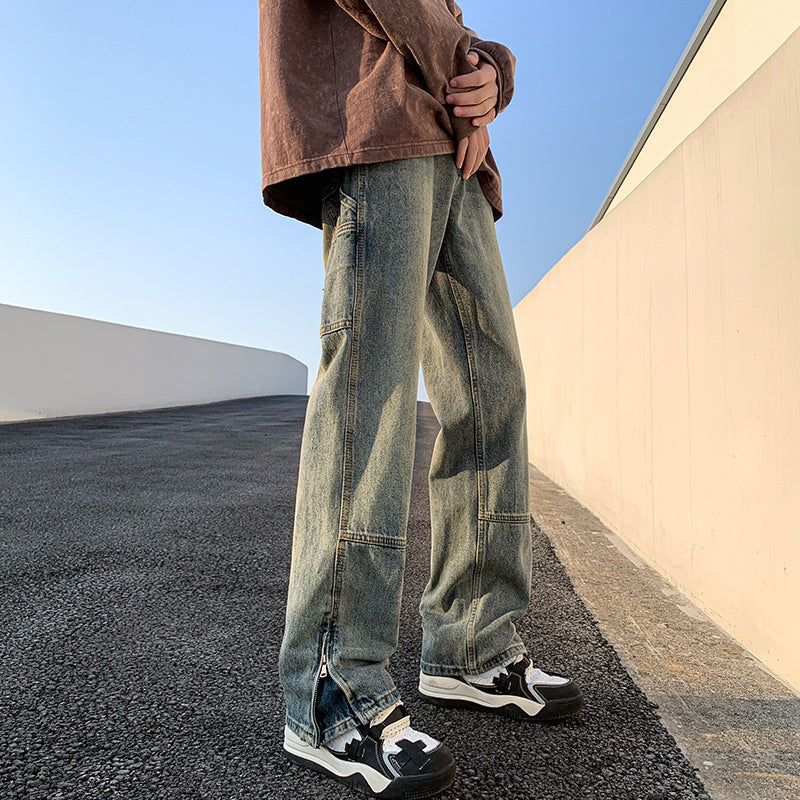 Hommes Relaxed-fit Straight-leg Slit Bootcut Pantalons