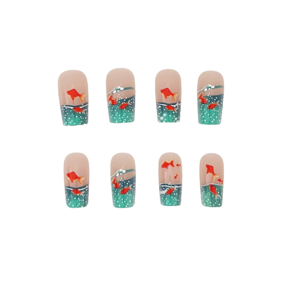Mi-carré bleu glaze poisson rouge porter Armor 24 pièces amovibles