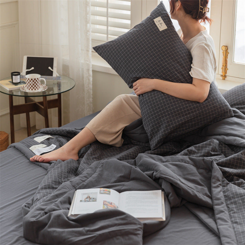 Couette de refroidissement d'été en coton lavé teint au fil, de style japonais