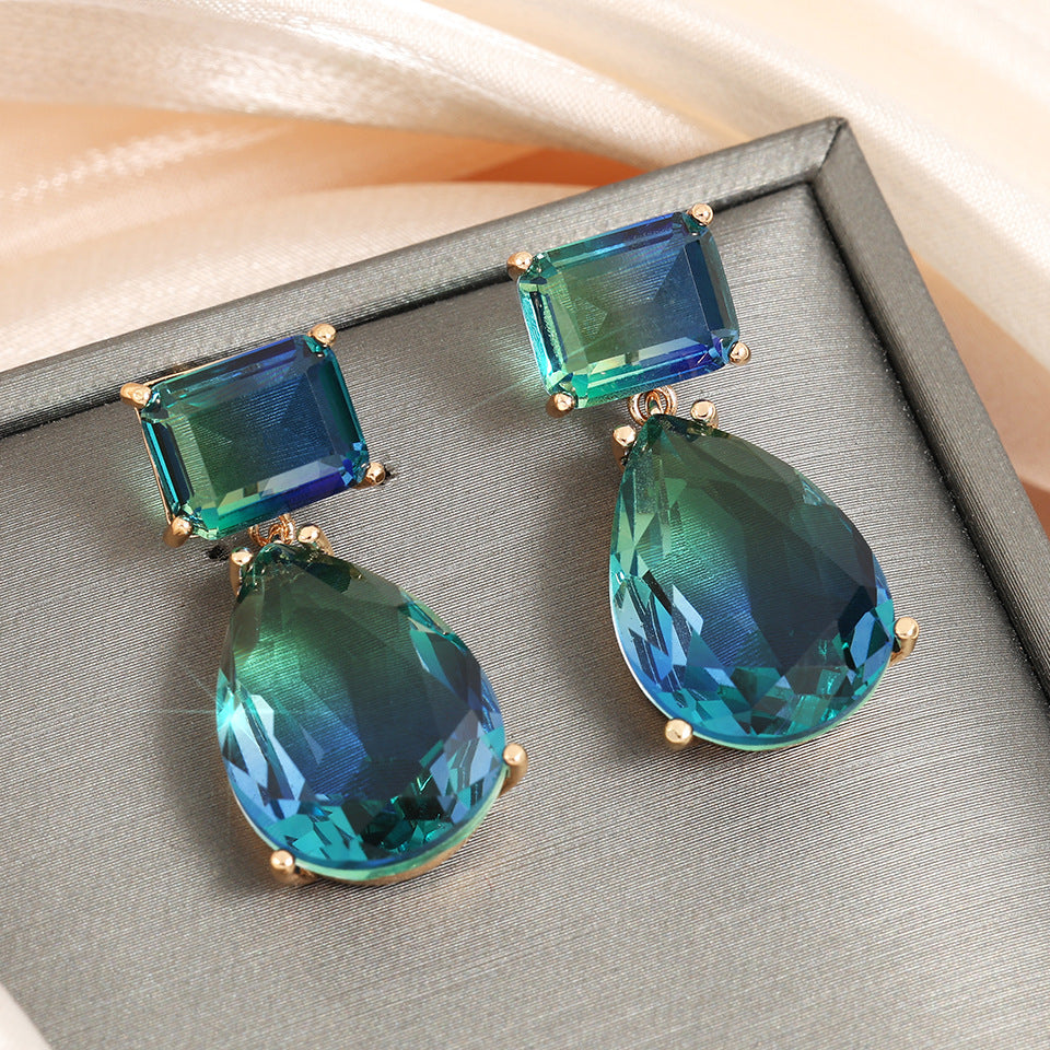 Femmes Vintage Ombre Teal Tone Boucles d'oreilles Drop