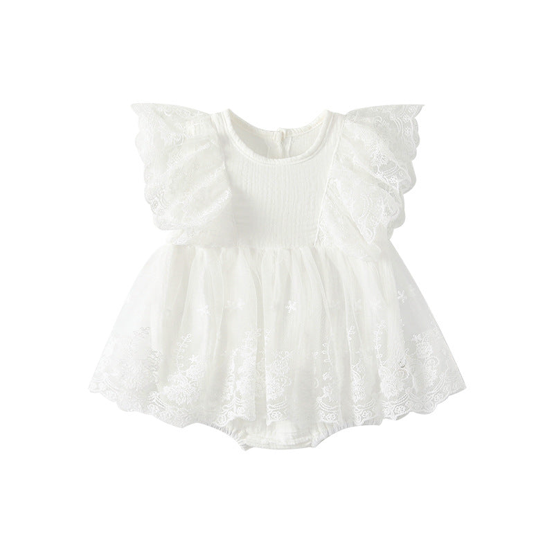 Romper de coton avec dentelle et mesh pour les petites filles