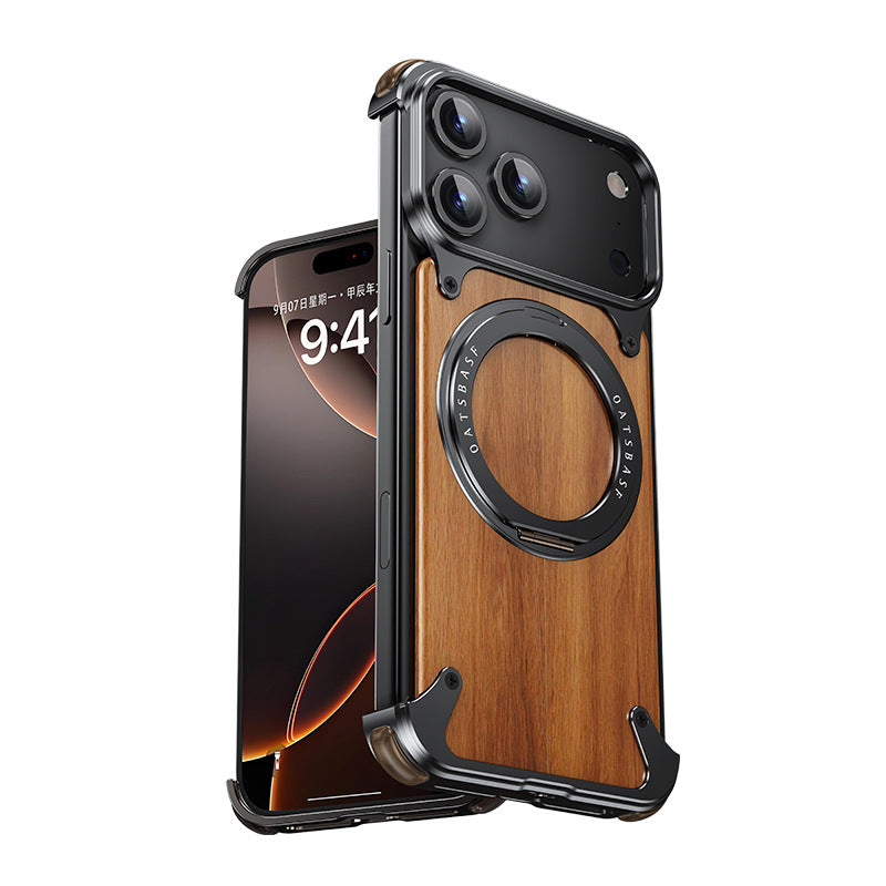 Étui téléphonique sans cadre en bois de noyer