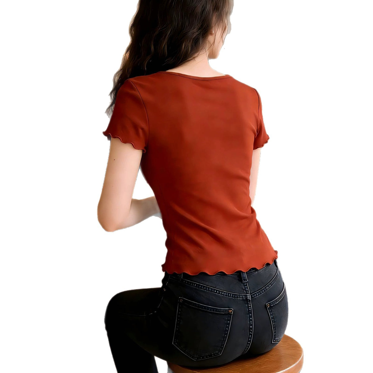 T-shirt tricoté U-Neck à manches courtes pour femmes