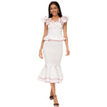 Femmes Ruffled Contrast Couleur Top Tempérament Slim Fishtail Jupe costume