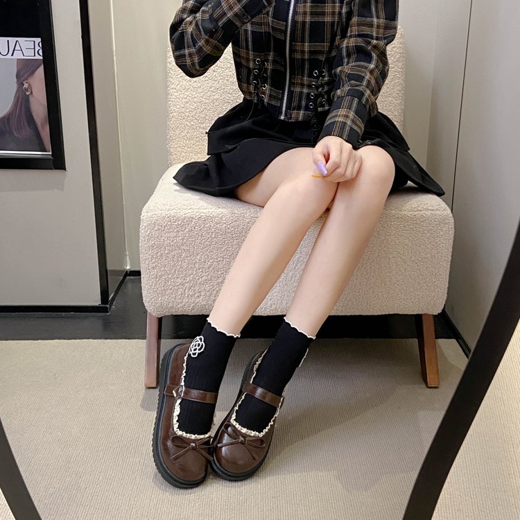 Femmes Tour de orteil Français Mary Janes Versatile Un mot Dentelle College Style JK Épaisseur Sole Flat