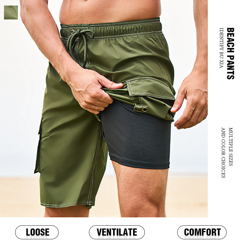 Été homme Jogger Solid Couleur Knee Beach Pantalon Casual Short confortable Short extérieur