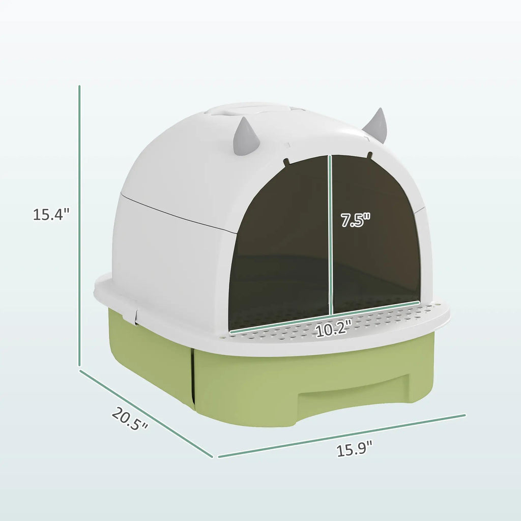Boîte à litière pour chat vert avec couvercle