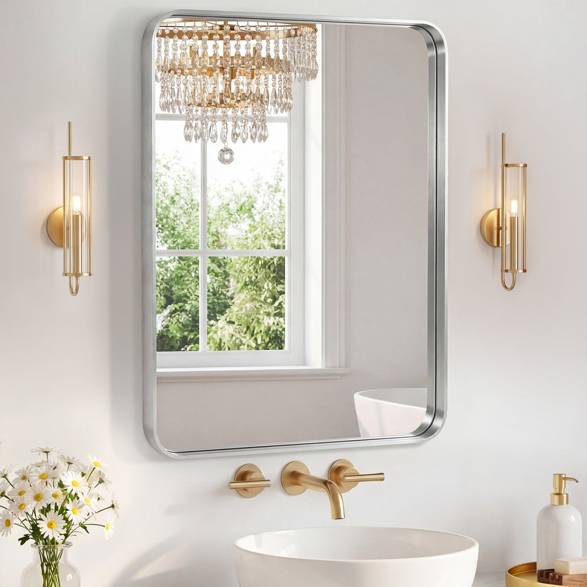 Miroir mural avec cadre en métal rectangulaire