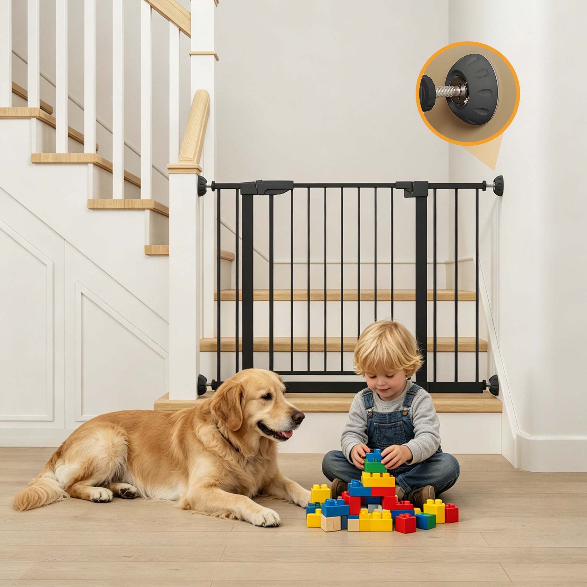 29,5-45,3" Wide Baby Gate avec protecteur mural pour escaliers
