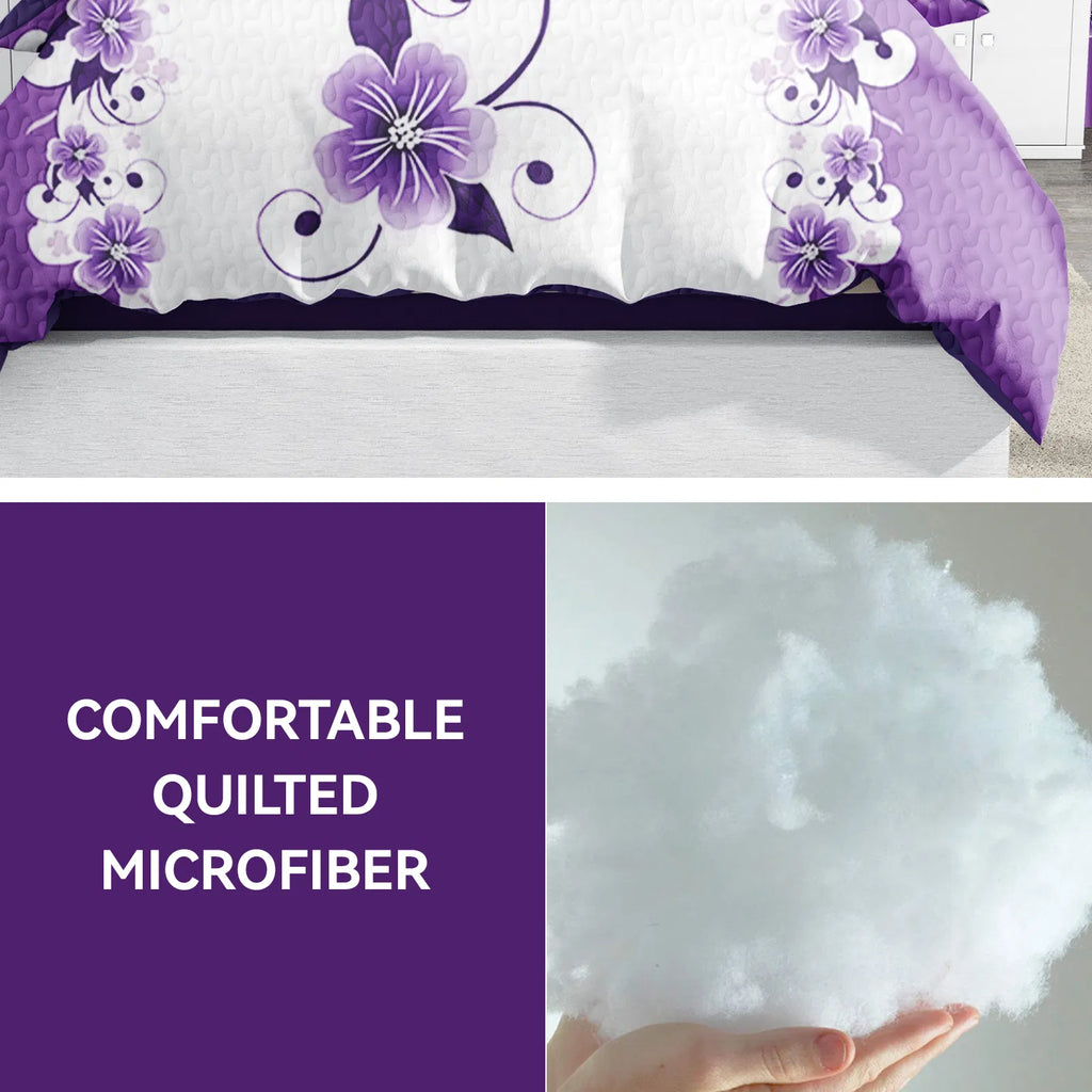 Ensemble de lit et de rideau floral pour 9 pieces (Queen/King/Cal King) - Lit en microfibre matelassé