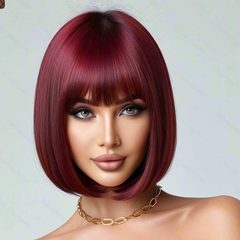 Bob de style européen et américain avec des bangs et des cheveux droits