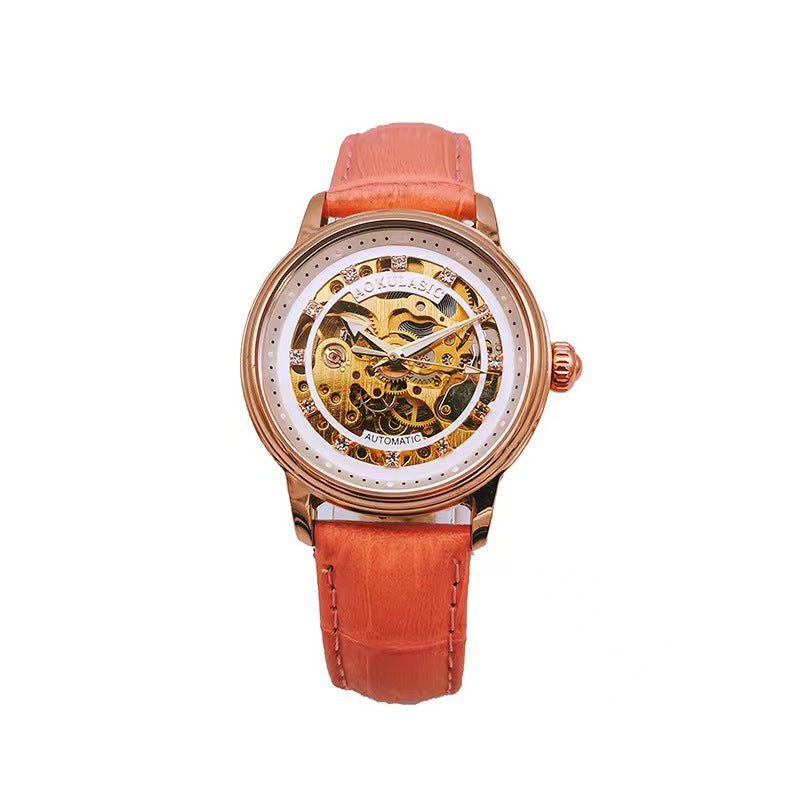 Montre mécanique à résistance à l'eau légère incrustée au diamant