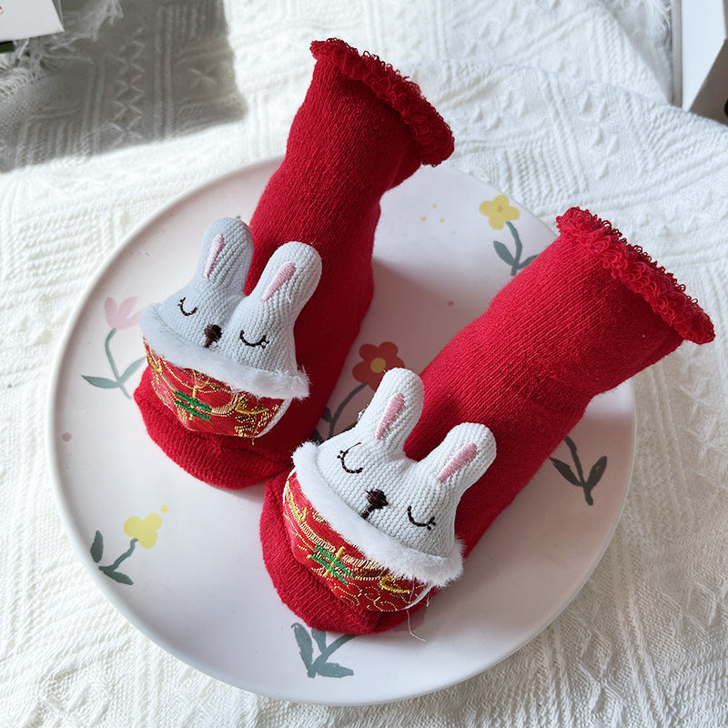 Bébé Hiver Grand Rouge Terry Chaussettes de sol antidérapantes