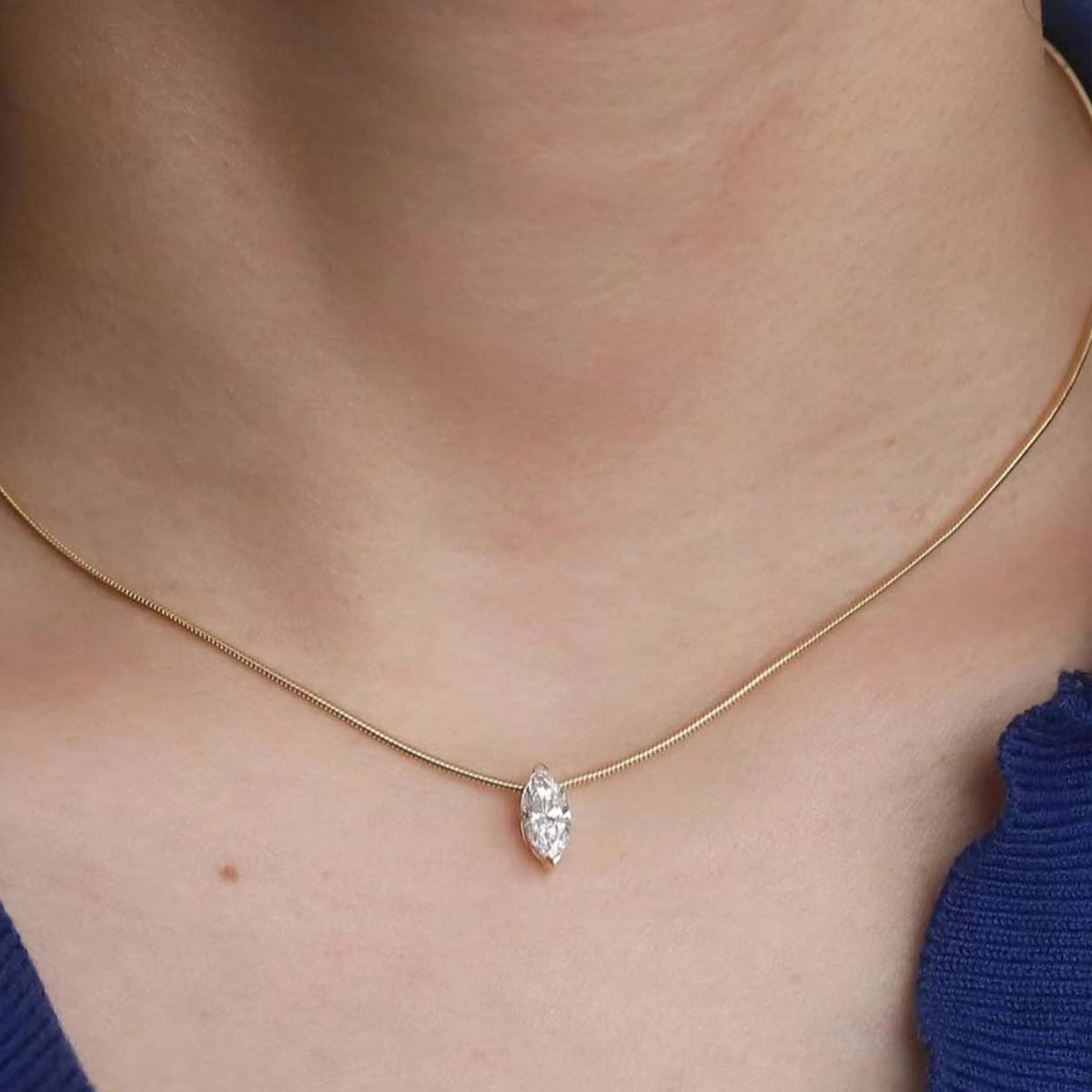 S925 Argent plaqué or Marquise 5&10mm Collier en mossanite 1ct D Couleur VVS1 Argent doré O
