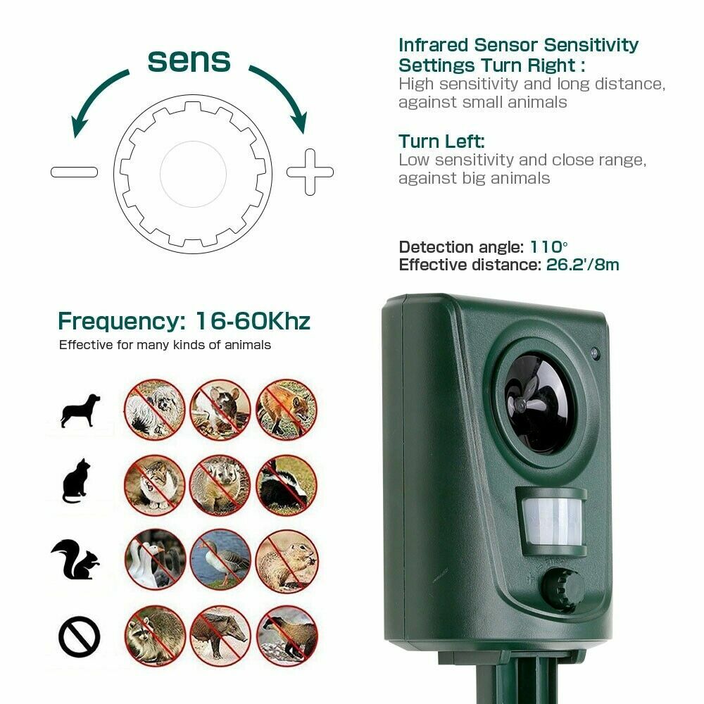 Batterie Ultrasonic Garden Deterrent Repeller Animal Bird Cat Scarer Pest Fox Dog