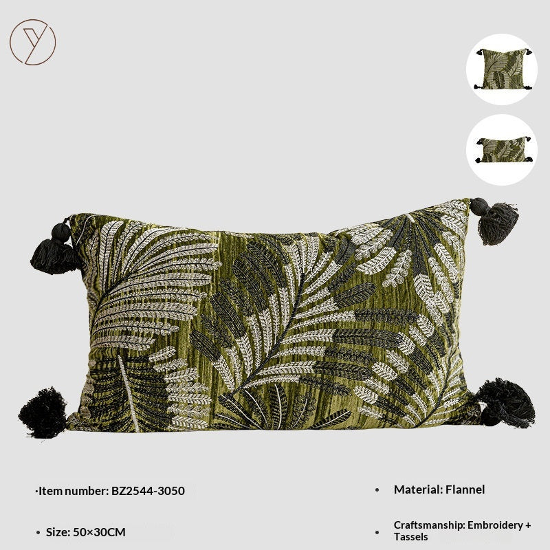Haut de gamme Vintage de luxe foncé émeraude vert Feuille broyée Velvet lancer Oreiller