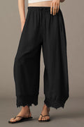 Women's Lace Paneled Wide-Leg Pants with a Burnt Hem
