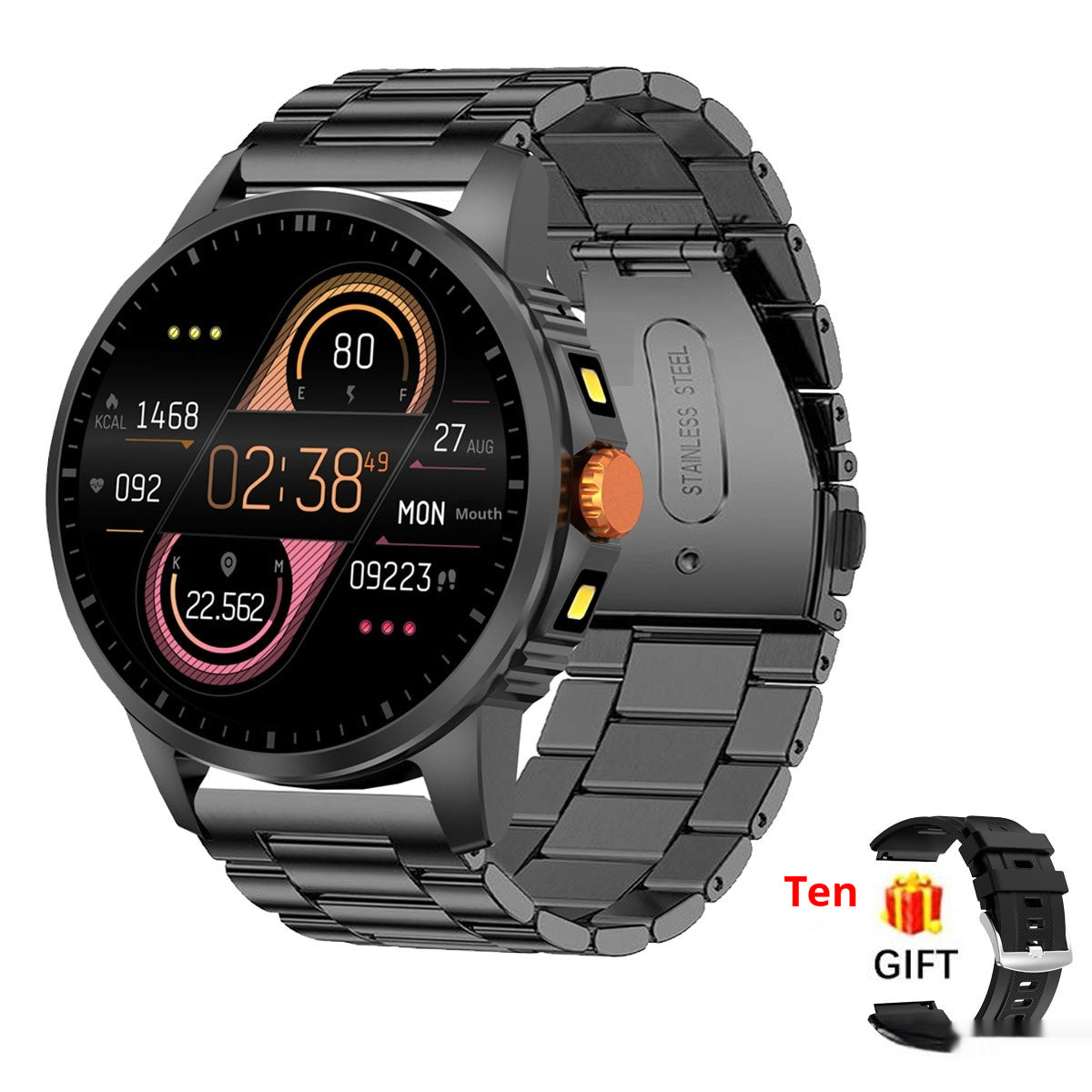 V5 Smartwatch écran rond avec double lampe de poche et Bluetooth