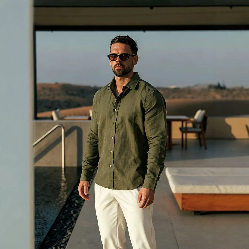 Hommes Linge de maison manches longues chemise casual et respirant