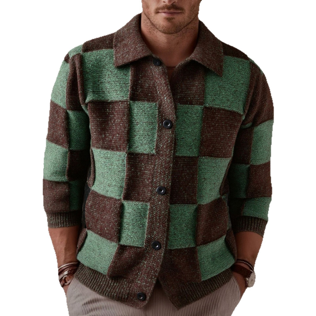 AutumnWinter Classic Plaid Knitted Cardigan