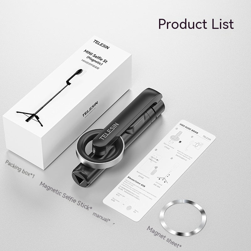 Magnetic Mobile Phone Mini Selfie Stick Bluetooth Télécommande Alliage d'aluminium