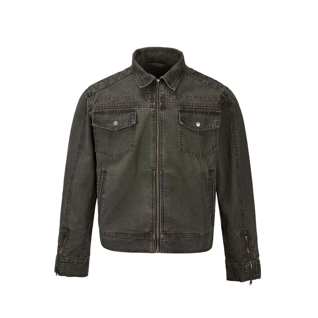 Veste de travail lavée courte zippée rétro
