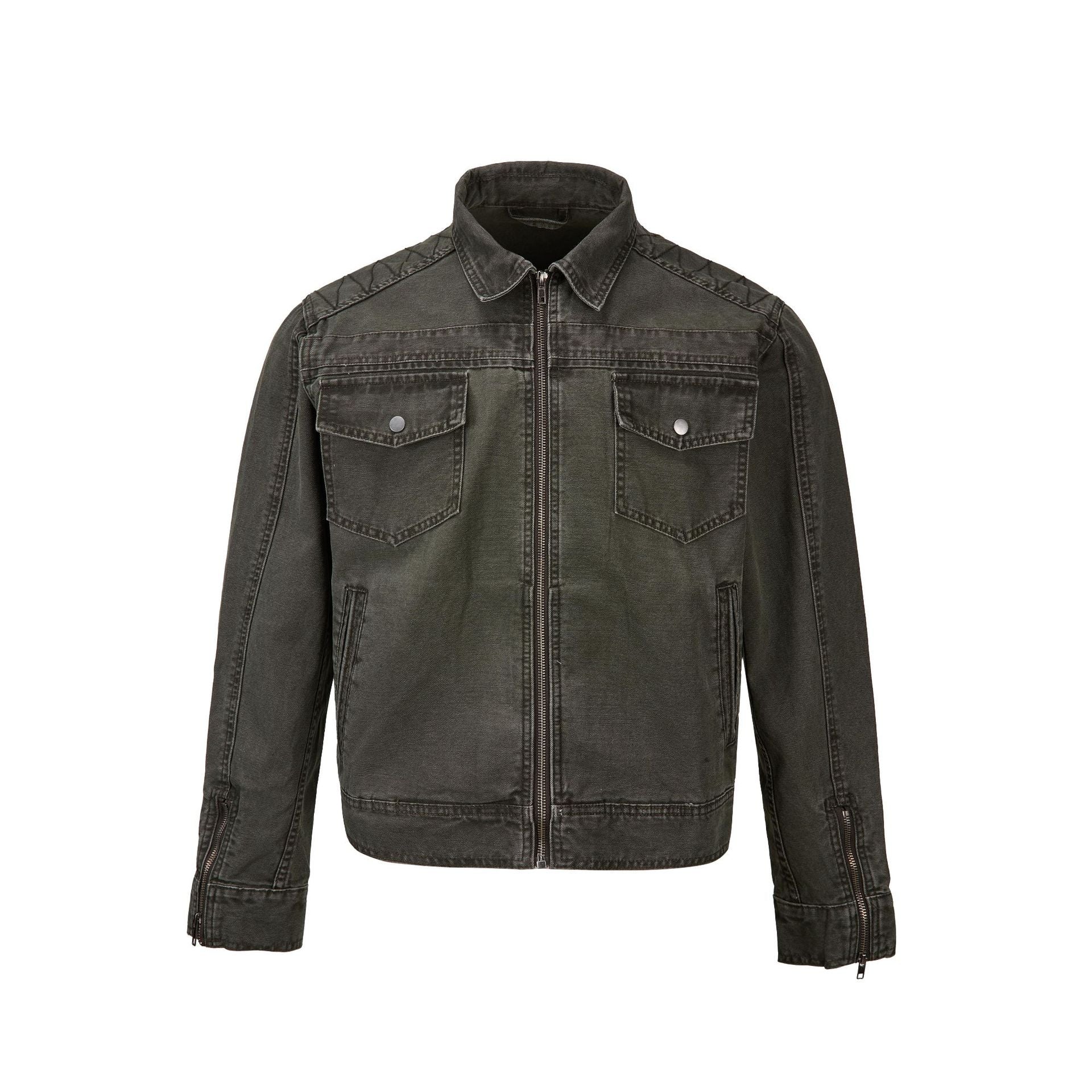 Veste de travail lavée courte zippée rétro
