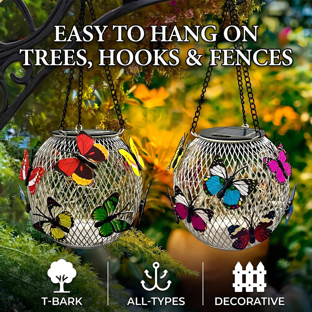 2pcs Solar Pendant Light Mesh Orb Yard Garden Decor