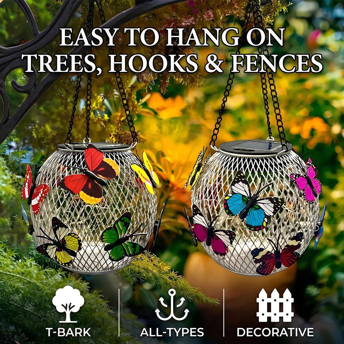 2pcs Solar Pendant Light Mesh Orb Yard Garden Decor
