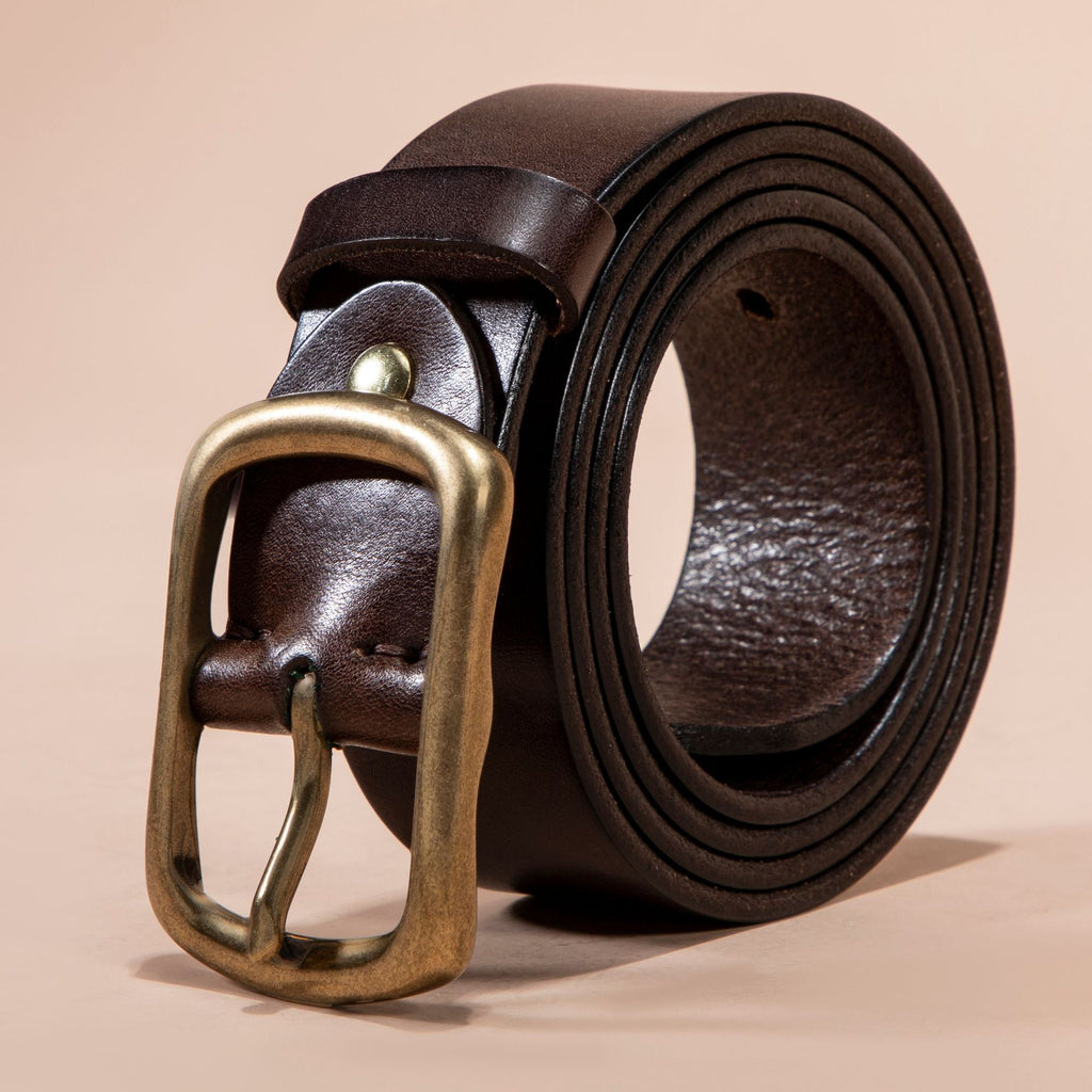 Ceinture pour hommes Cuir véritable Top Grain Pure Cowhide Retro Laiton Buckle