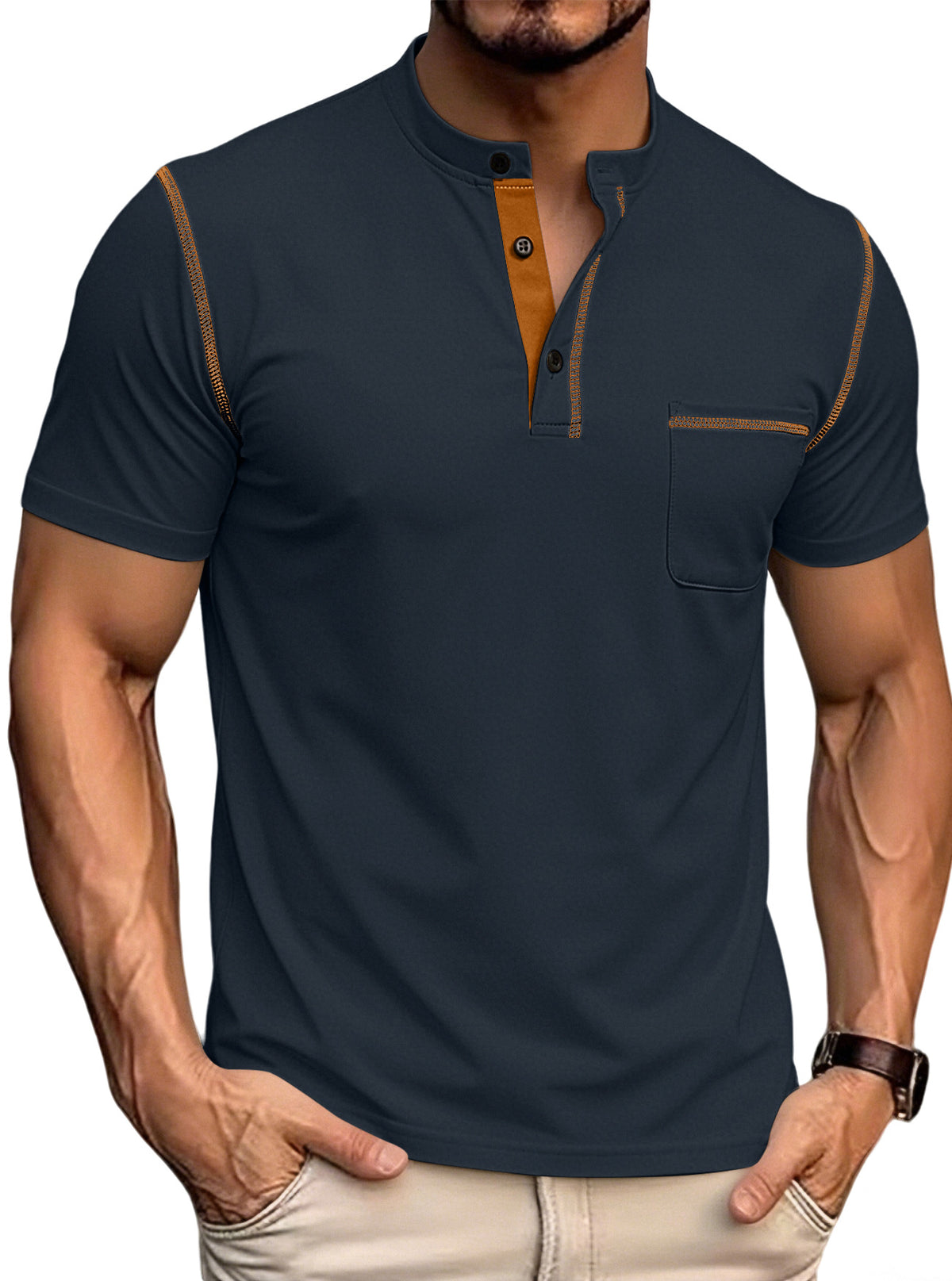Col Henley pour hommes à la frontière