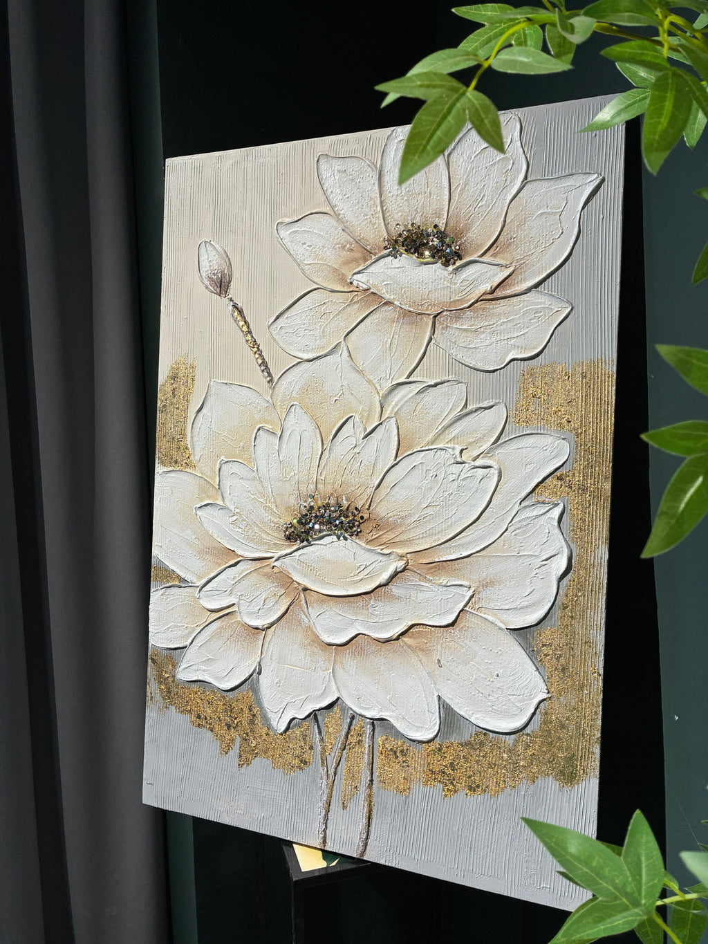 24x36 Blanc Lotus Fleur Toile Wall Art