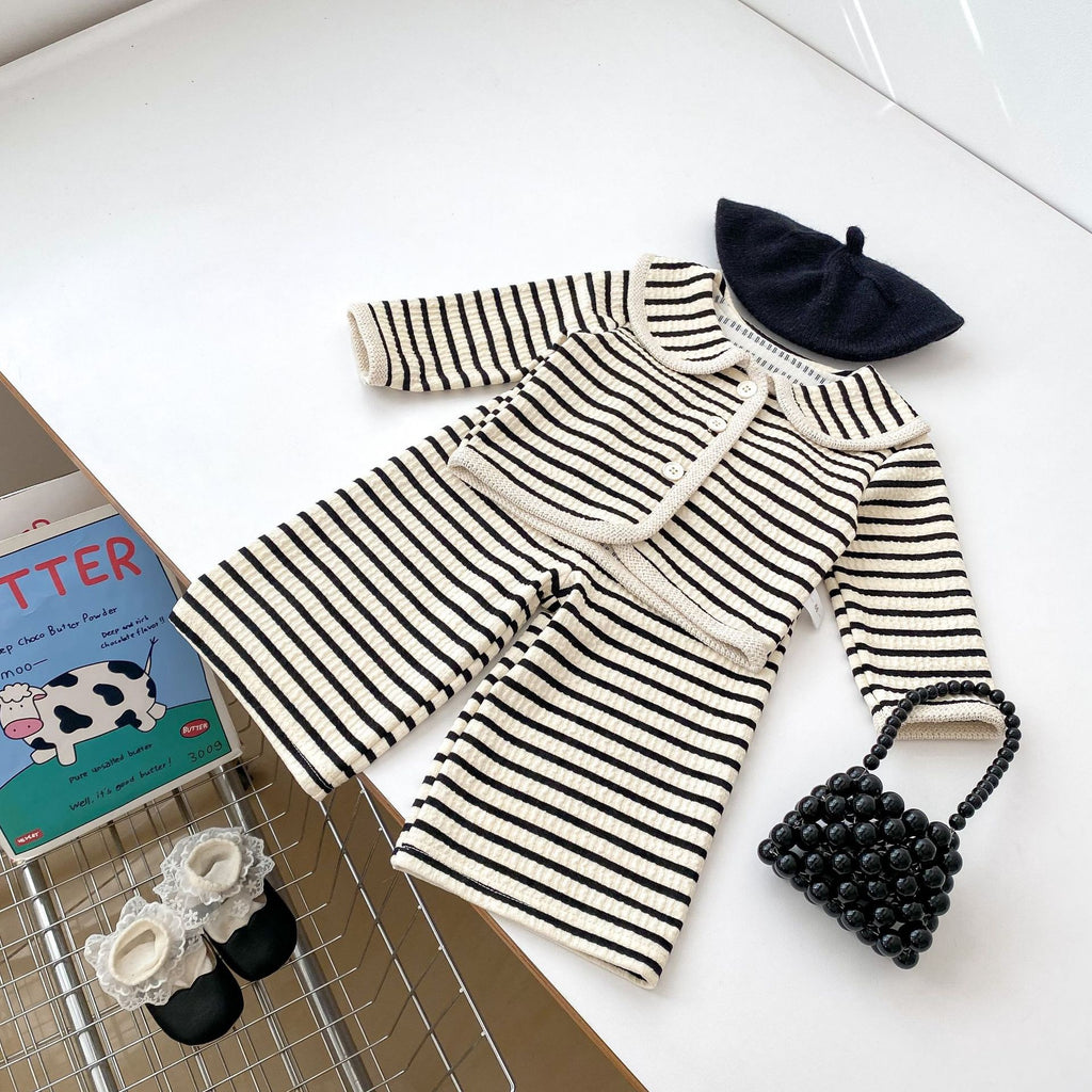 Veste à manches longues et pantalons rayés pour petites filles