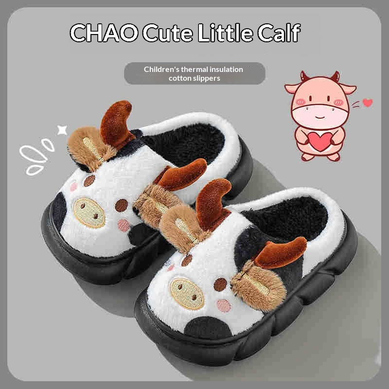 Automne et hiver Pantoufles de coton pour enfants Four à vache