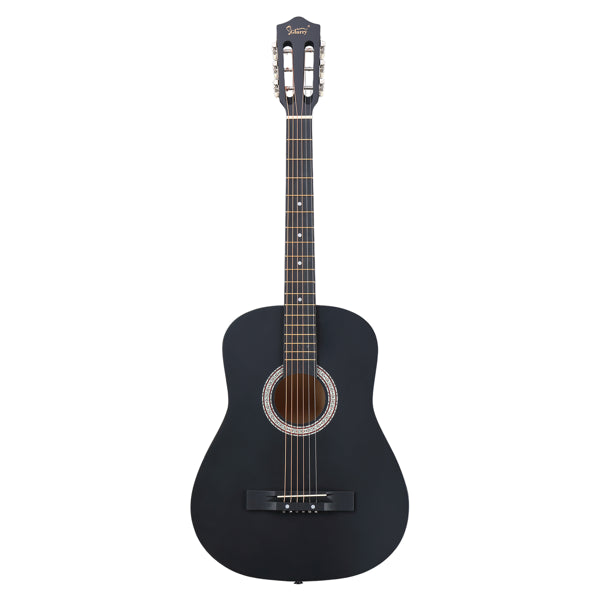Guitare acoustique ronde noir mat de 38 pouces avec des pics
