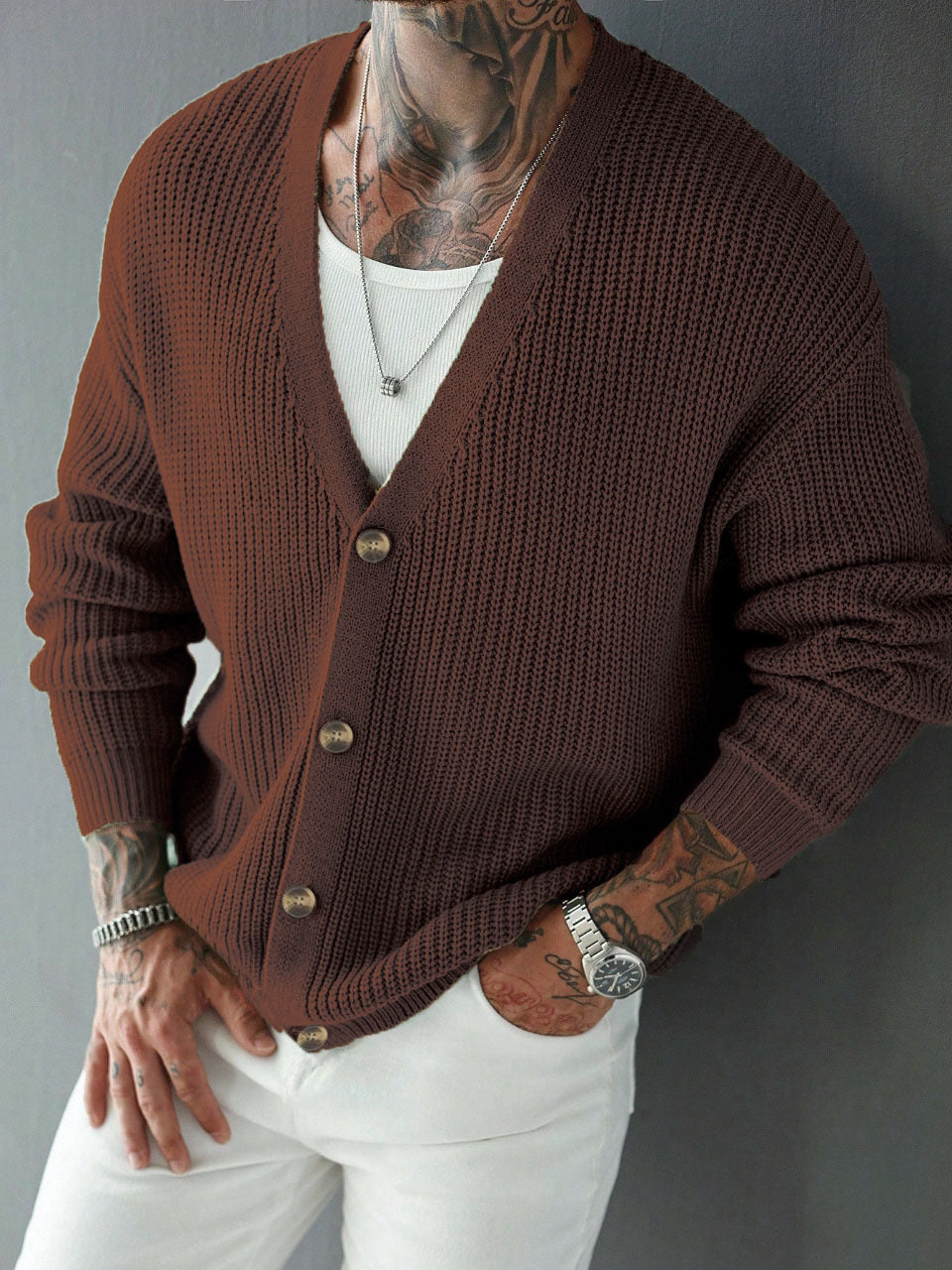 Casual Versatile Cardigan Deep V-neck Single-breasted Knit Top Innerwear and Outerwear Swe
