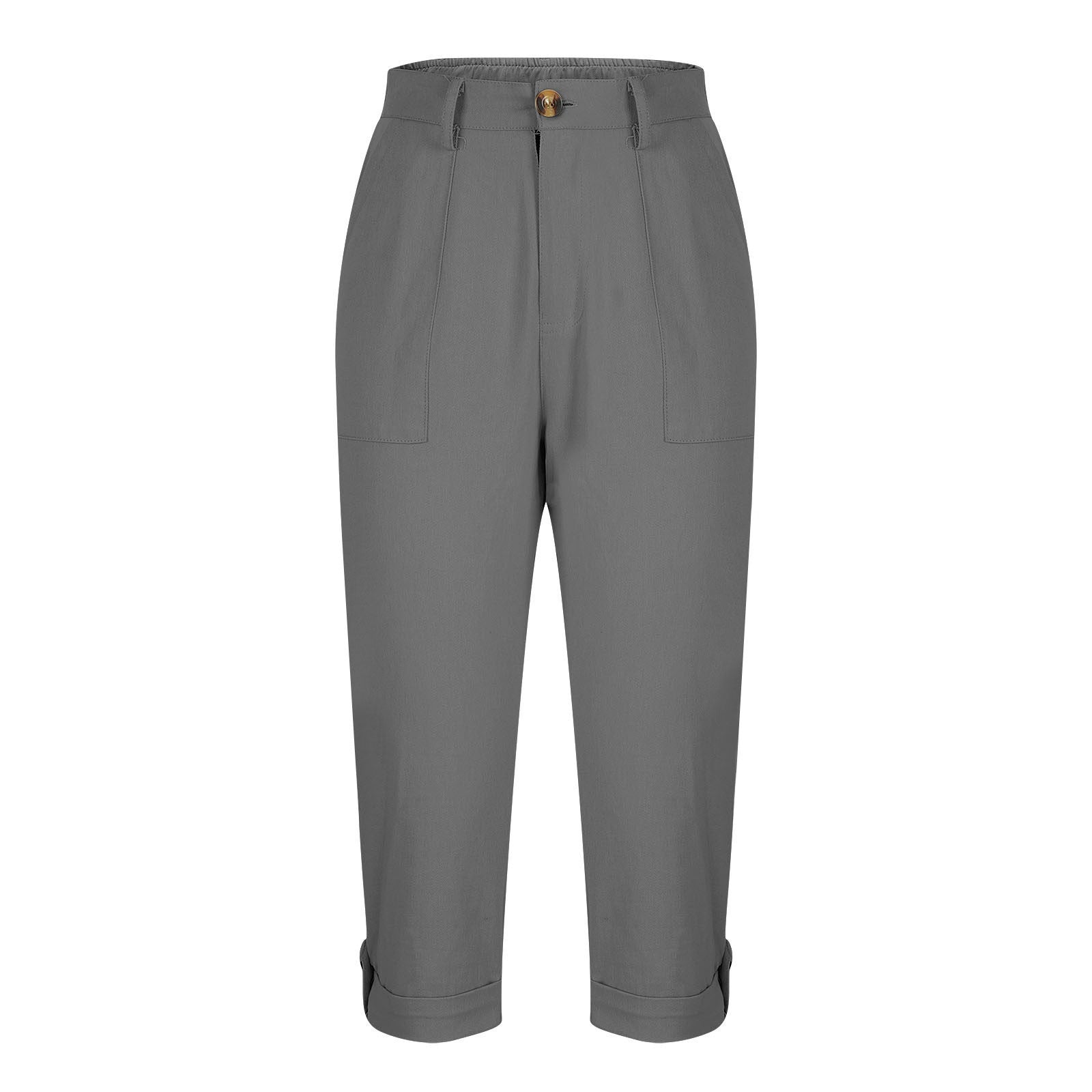 Vêtements de travail en couleur solide pour femmes Pantalons taille bouton Pantalons oreille Design Pantalons de jambes courbés pour femmes