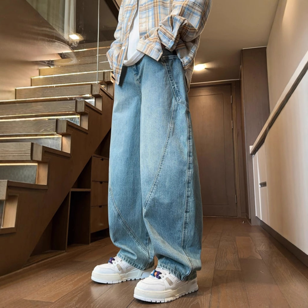 Men's Vintage American Style Wide-Leg and Straight-Fit Cut Jeans