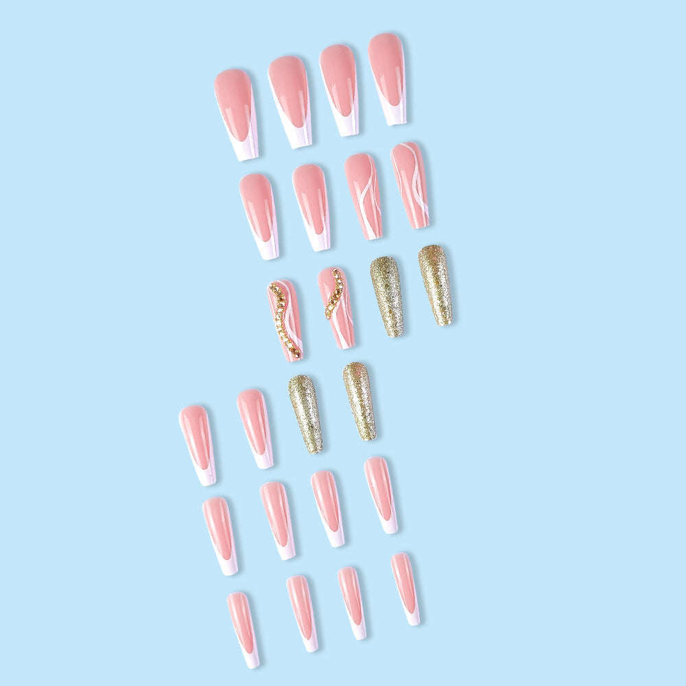 24 pièces en forme de cercueil en forme de cercueil à bord blanc French Pressing style Nail Geometric Lin