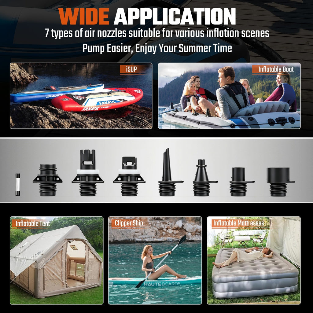 12V SUP Pompe à air électrique 20PSI Max LCD numérique pour Paddle Board Bateau gonflable