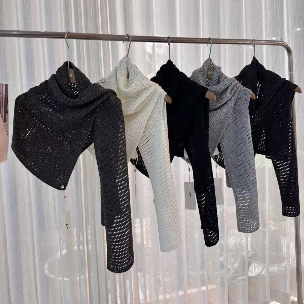 High-end openwork knit wool shawl