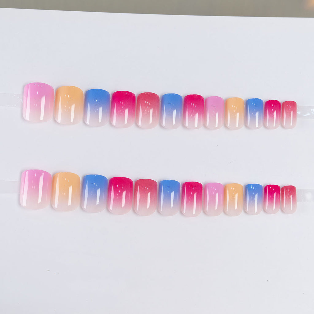 Gradient Multicolor Short Portable Nails