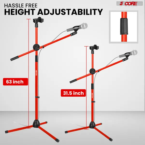 5 Core Mic Stand 2Pcs Plancher Hauteur réglable Tripod Microphone Stands W Télescoping Boom