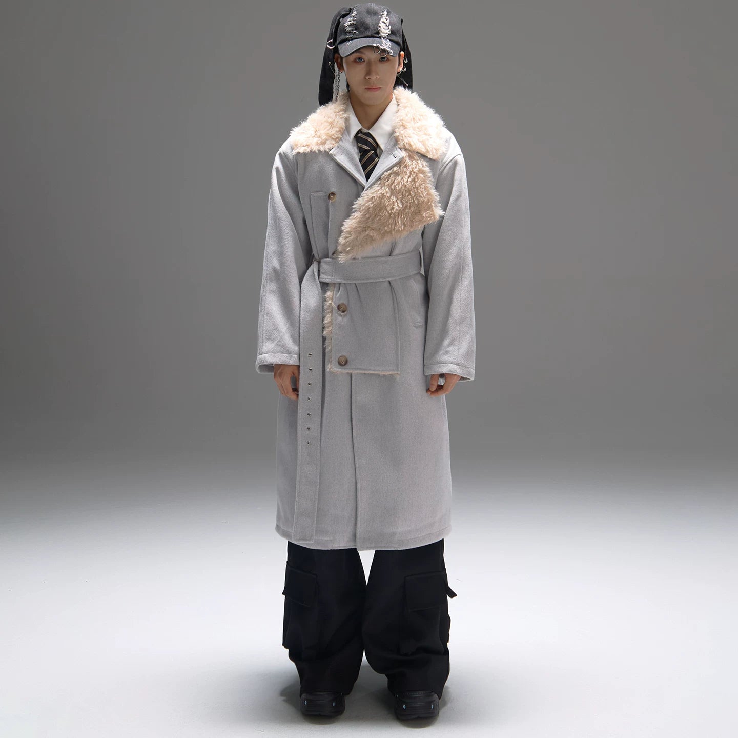 Color-block Design Over-the-knee Trench Coat Silhouette Plus-thick Coton Coat