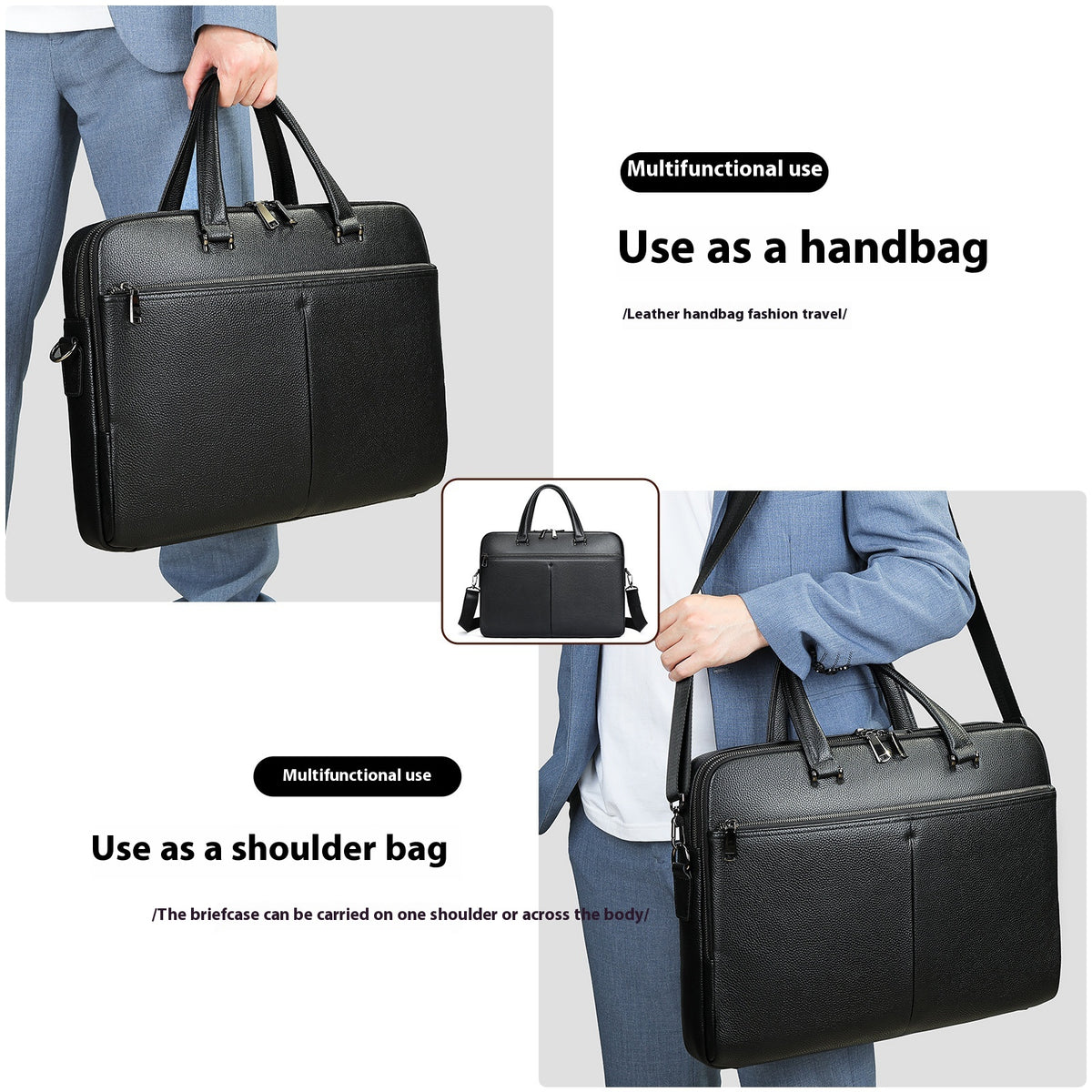 Sac à main homme mallette horizontale Grande capacité Premier couche Cowhide 17 pouces sac d'ordinateur
