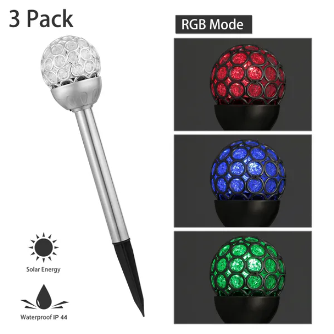 Solarek 3 Pcs Outdoor Solar Lights IP44 Waterproof Ball RGB Light Garden Decor Landscape Lamp