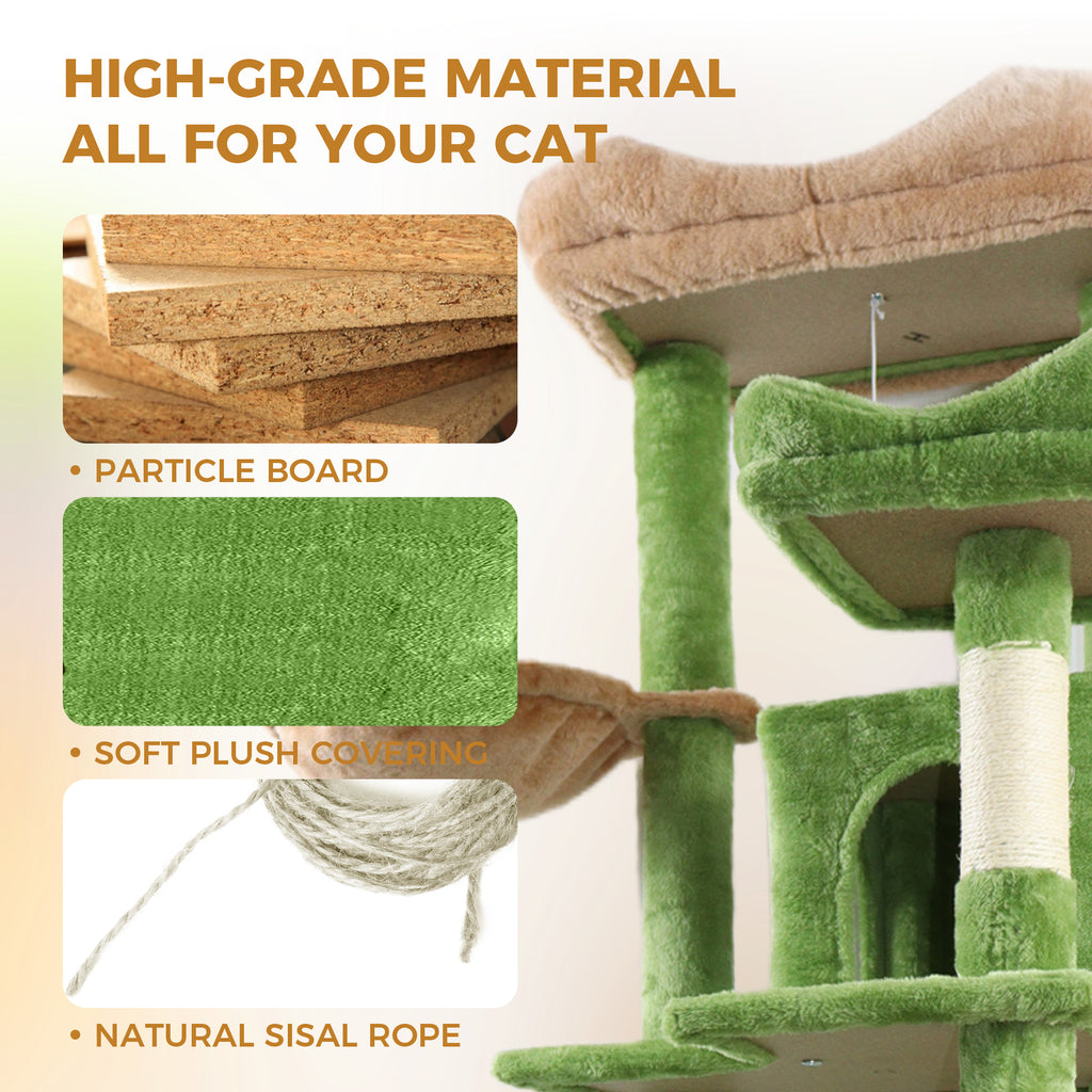 68in Grand arbre de chat vert multi-niveaux avec hamacs