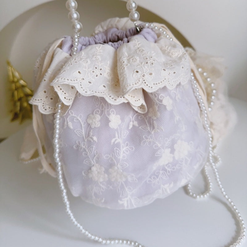 Dentelle avec sac à épaules en seau à chaîne perlée